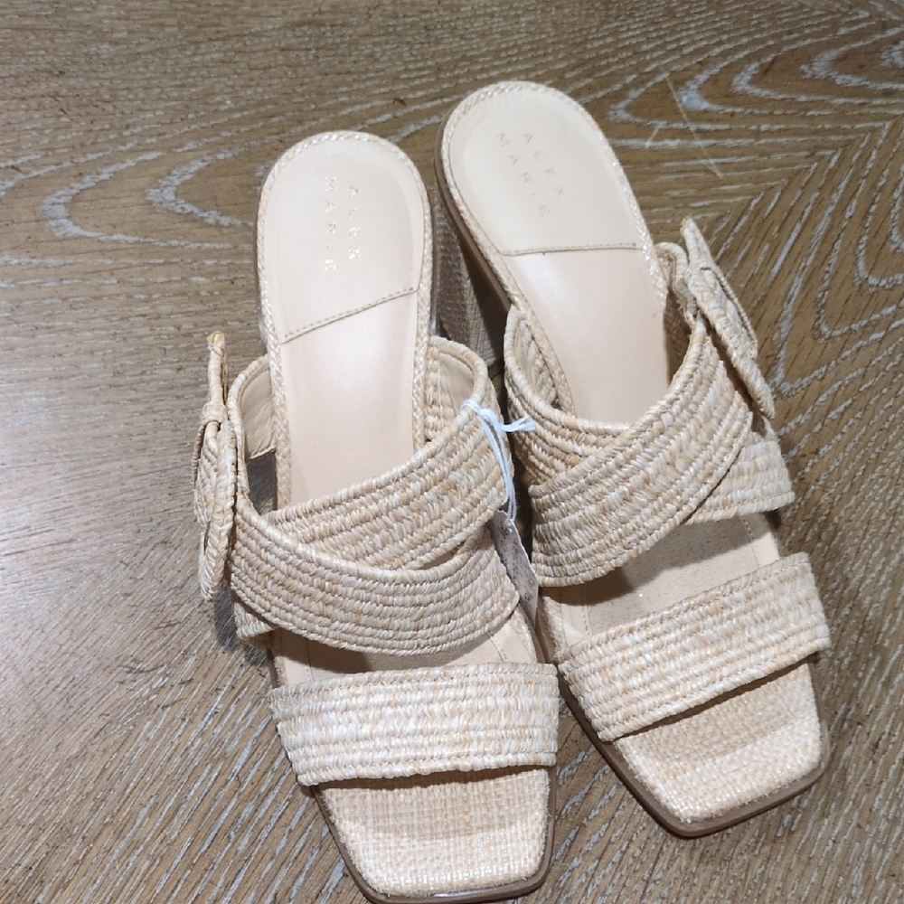 Alex Marie Beige Woven Mules Big Side Buckle 9.5M
